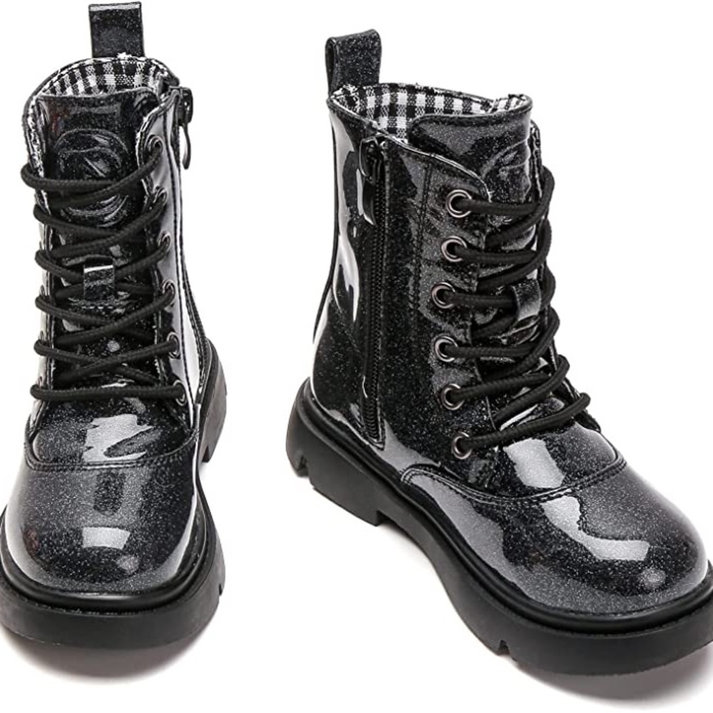 New black glitter combat boots for kids - Size 1